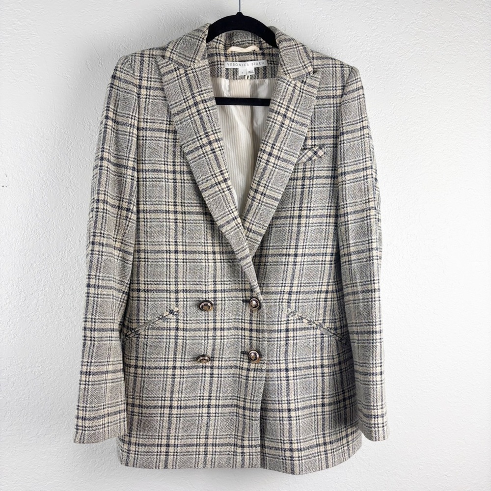 Veronica Beard Oria Double Breasted Dickey Jacket Blazer Black Tan Size 2 - Picture 2 of 10